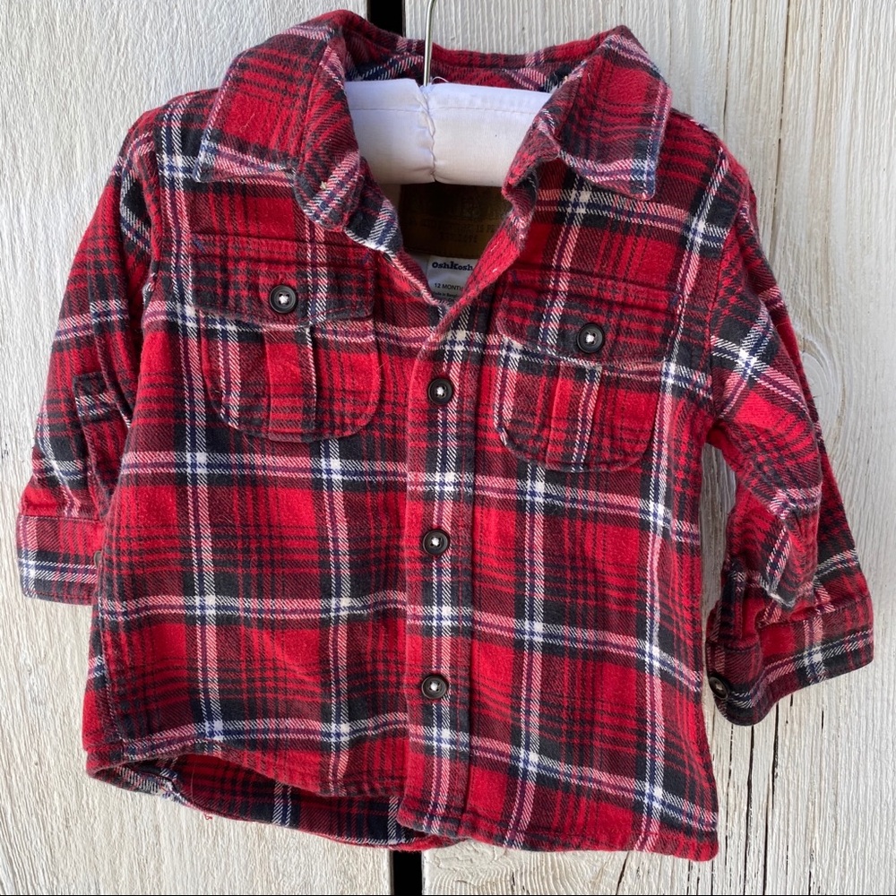 Baby Boys Oshkosh Red Flannel Shirt 12 months